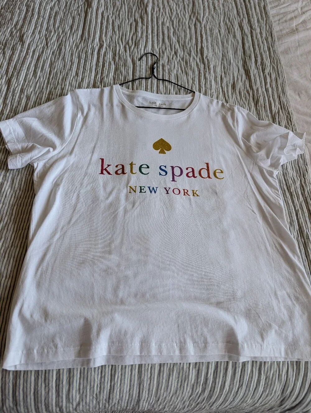 Kate Spade Rainbow Sparkly Logo Size XL Tee Shirt - Picture 2 of 5